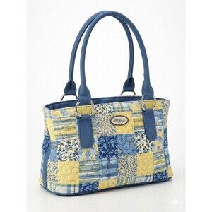 Donna Sharp Blue Yellow Floral Patchwork Quilted Handbag Tote Coastal Grandma